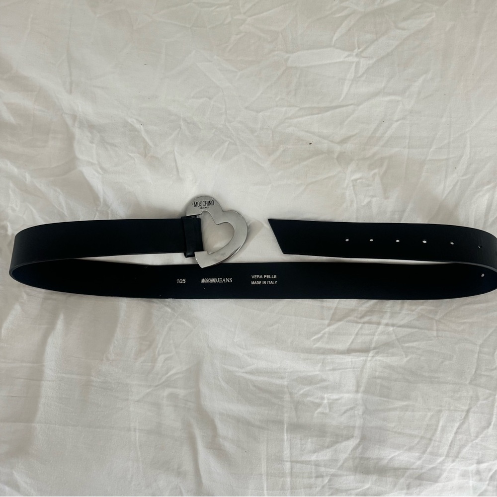 Moschino Jeans Black Leather Heart Buckle Belt